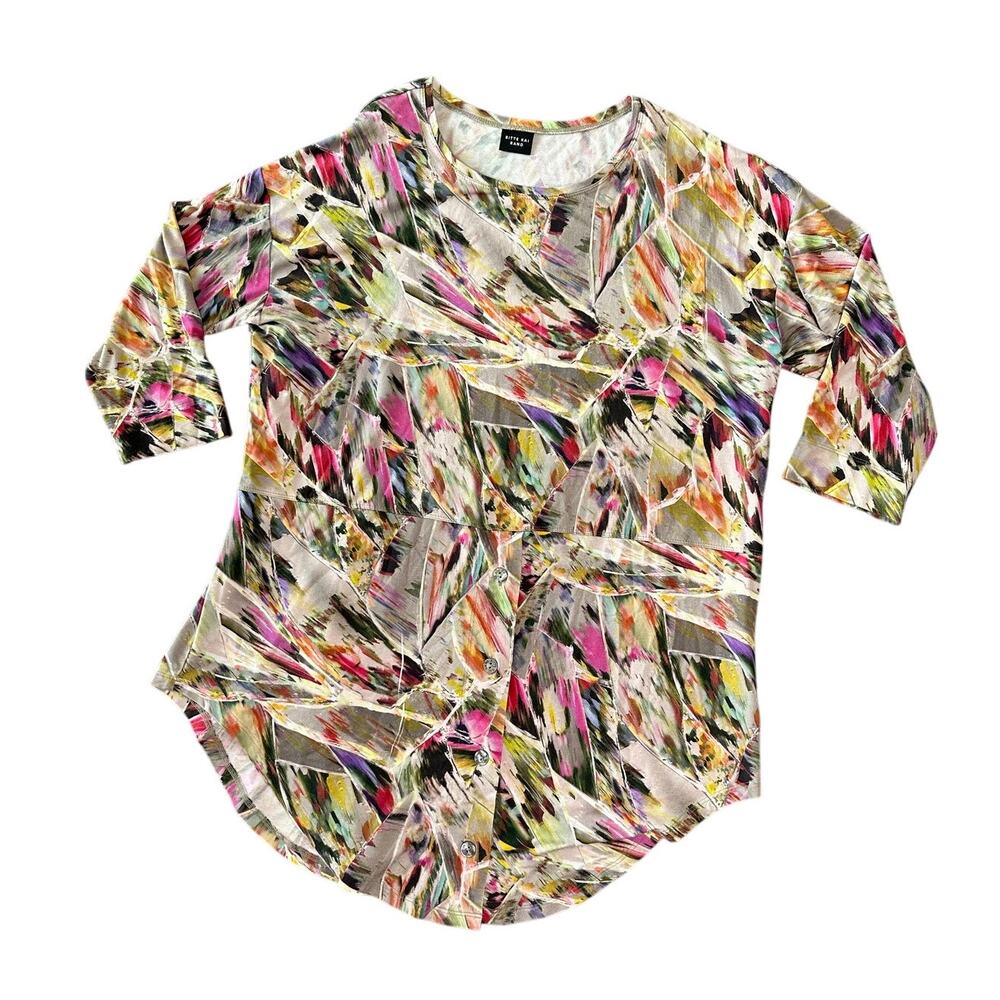 Bitte Kai Rand Oversized Colorful Tunic Womens LG Boho Artsy Lagenlook Abstract